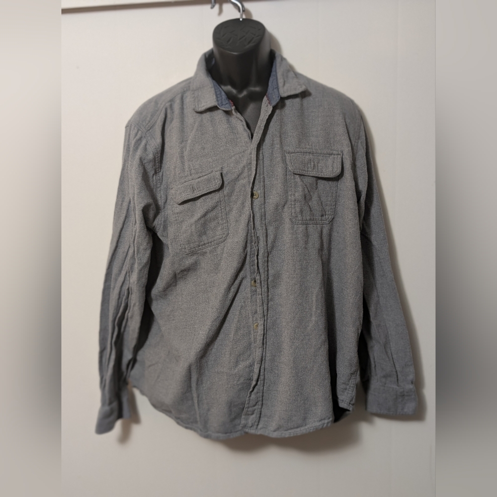 Men's Woolrich Long Sleeve Button Up Outdoor Shirt Gray Soft Cotton Size XXL